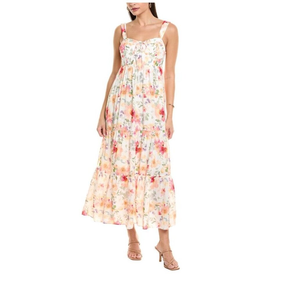 Yumi‎ Kim Women's Charli Dress Pink Floral Tiered Ruffle Bump Friendly Size XS